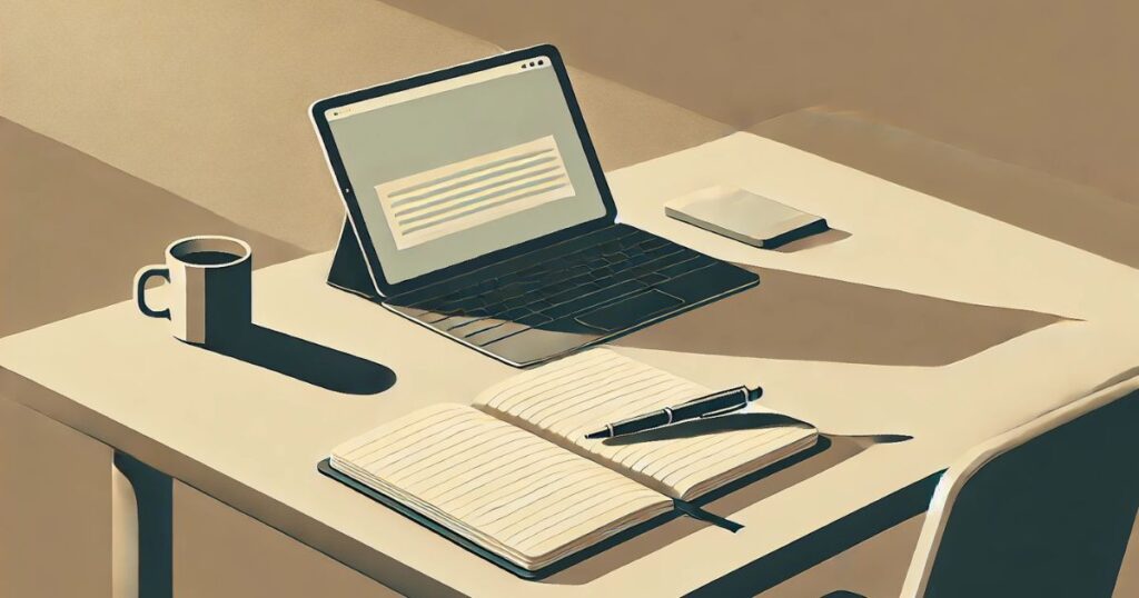 静かなデスクシーンのイラスト