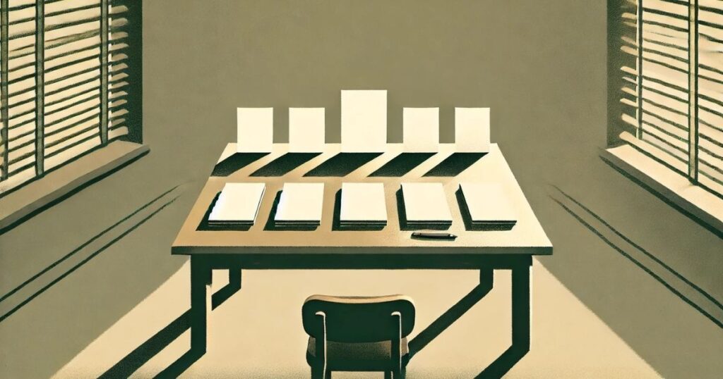 静かに整えられ、意図のある配置で落ち着いている紙のシーン